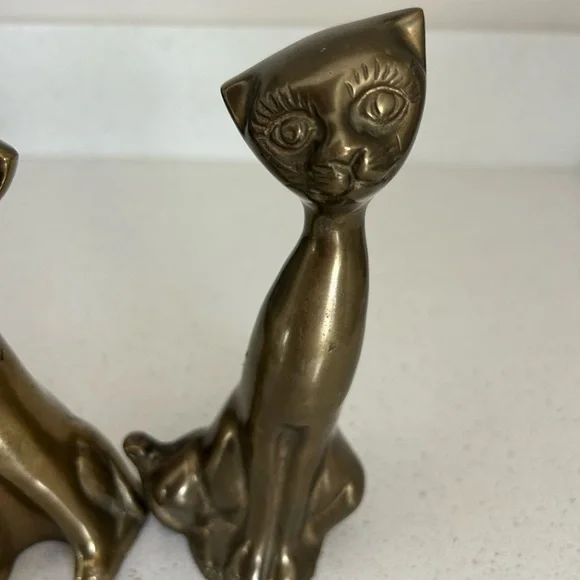 Brass Cats Mid Century Modern Decor Statuettes Vintage Kitty MCM - Picture 4 of 6